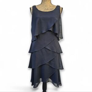 Style & Co Black Ruffle Layered Elegant Dress in Black, Size 14